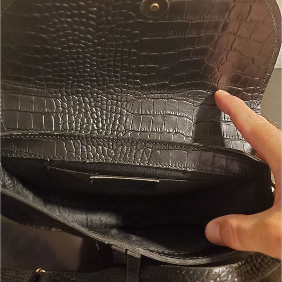 Scui Studios Half Moon Croc Embossed Leather Crossbody Bag in Black - NEW - Picture 10 of 13